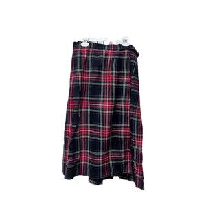 Ben Nevis Wool Tartan Plaid Midi Wrap Skirt Leather Buckles Womens US 12 Pleated